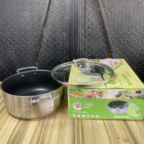 Stainless Steel Casserole With Non-stick Coating With Glass Lid- 24cm