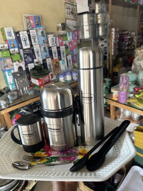 Eurosonic Food Flask Lunch Box Travel Gift Set 5 in 1 - ES-755 (0.75litre (750ml) food & water flask with 0.22litre (220ml) stainless steel cup)