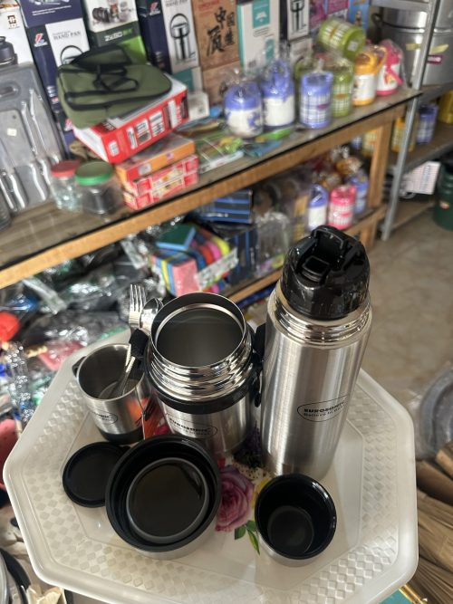 Eurosonic Food Flask Lunch Box Travel Gift Set 5 in 1 - ES-755 (0.75litre (750ml) food & water flask with 0.22litre (220ml) stainless steel cup)