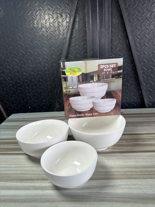 Happy White Ceramic Bowl -3 pieces