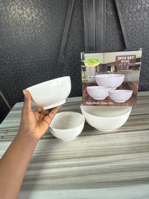 Happy White Ceramic Bowl -3 pieces