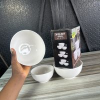 Happy White Ceramic Bowl -3 pieces
