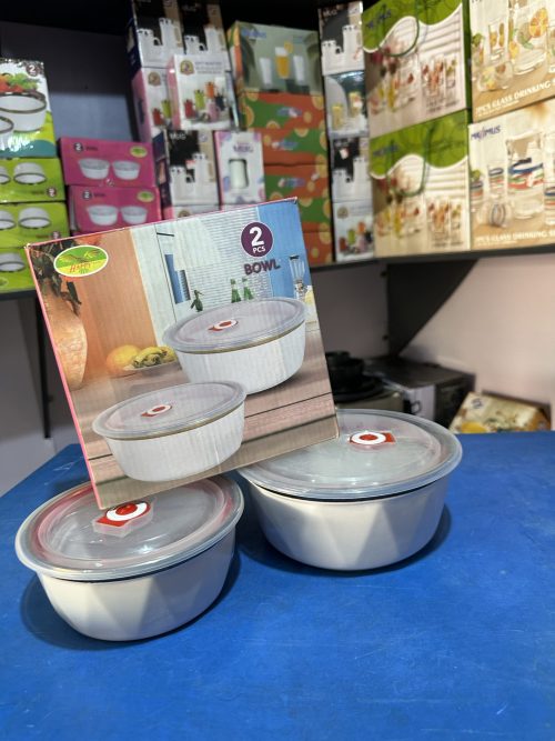Hana 2pcs ceramic soup bowl with plastic cover