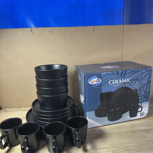 16 pieces Ceramic Dinner Set - Black
