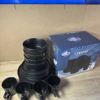 16 pieces Ceramic Dinner Set - Black