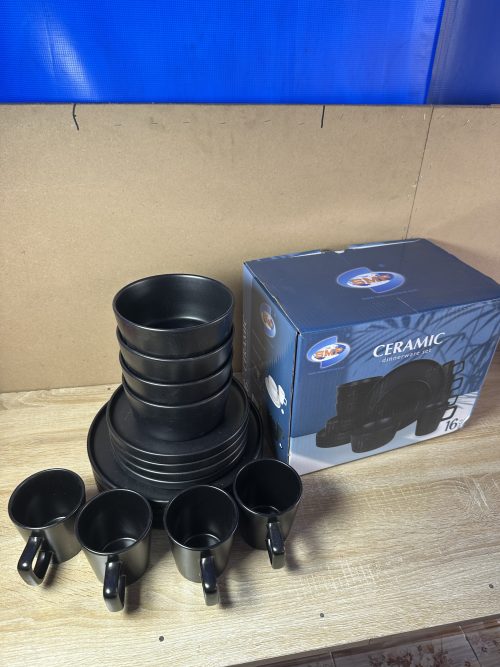 16 pieces Ceramic Dinner Set - Black