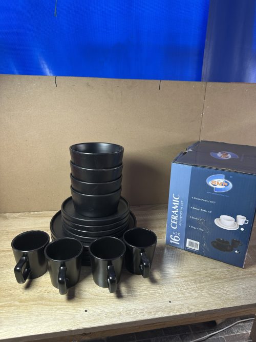 16 pieces Ceramic Dinner Set - Black