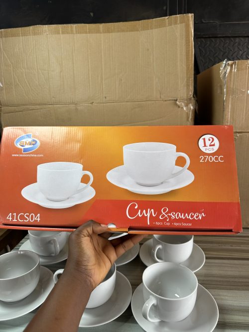 SMP White Mug Tea Cup and Saucer – 12 pieces