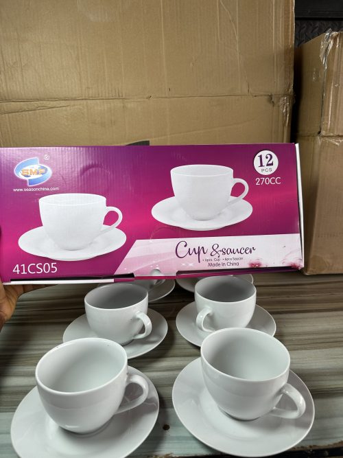 SMP White Mug Tea Cup and Saucer – 12 pieces