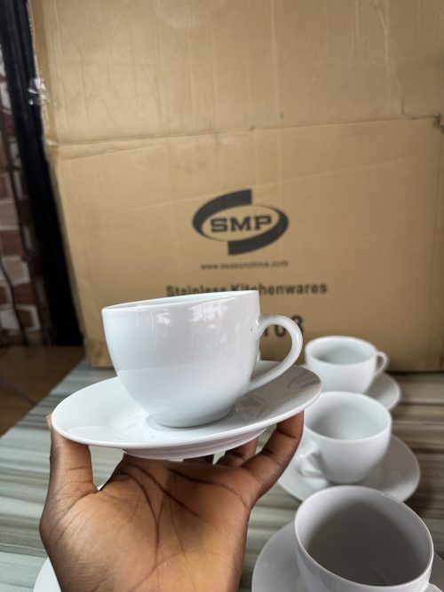 SMP White Mug Tea Cup and Saucer – 12 pieces