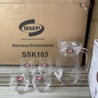 Deli Glass Jug and cup Diamond water set -5 pieces