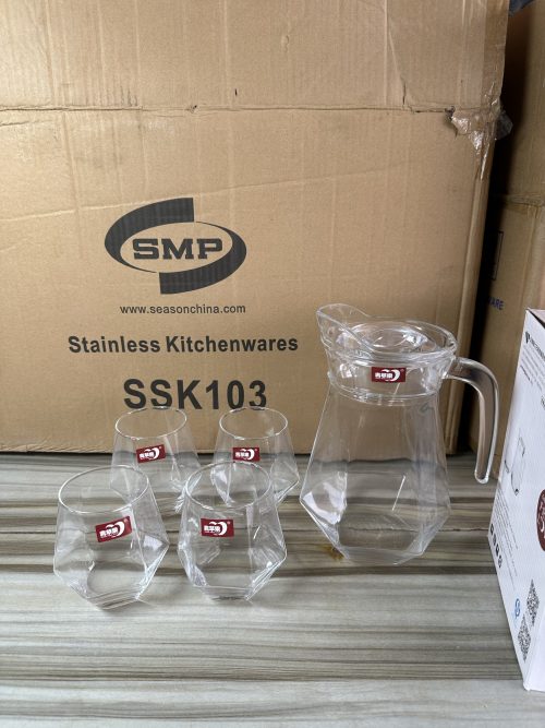 Deli Glass Jug and cup Diamond water set -5 pieces