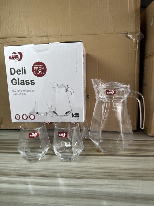Deli Glass Jug and cup Diamond water set -5 pieces