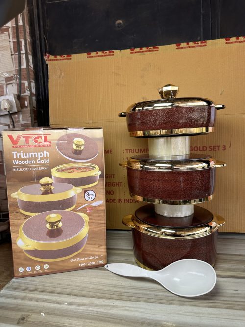 VTCL Triumph Wooden Gold  Dish set 3 – Insulated Casserole