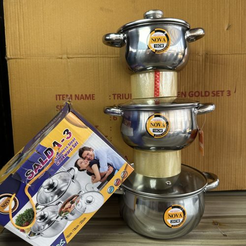 Stainless Dish With Glass Cover – 3 Set Sauce Pot