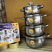 Stainless Dish With Glass Cover – 4 Set Sauce Pot