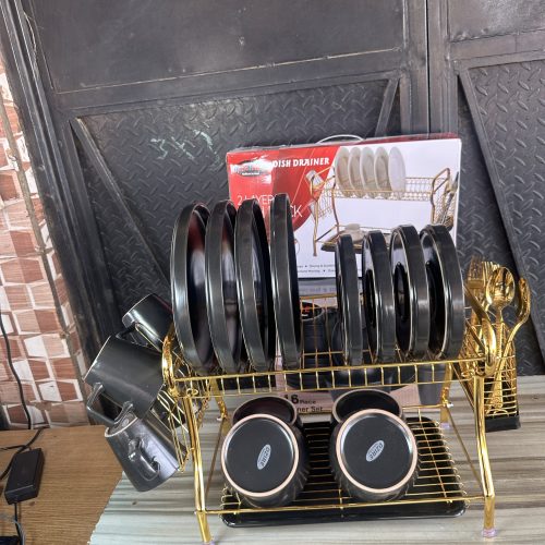 Golden Dish Drainer, 16 pcs Dinner Set, 3pcs Golden spoon and 3 pcs Golden Fork