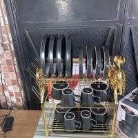 3 Layer Golden Dish Drainer, 16 pcs Dinner Set, 3pcs Golden spoon and 3 pcs Golden Fork