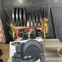 3 Layer Golden Dish Drainer, 16 pcs Dinner Set, 3pcs Golden spoon and 3 pcs Golden Fork