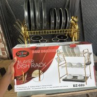 3 Layer Golden Dish Drainer, 16 pcs Dinner Set, 3pcs Golden spoon and 3 pcs Golden Fork