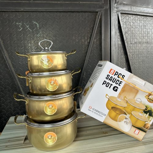 Golden Stainless Dish With Glass Cover – 4 Set Sauce Pot G