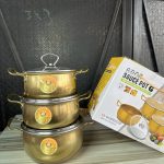 Golden Stainless Dish With Glass Cover – 3 Set Sauce Pot G