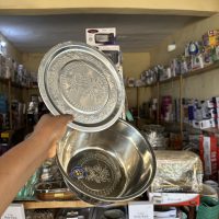 Stainless Bowl plate with Cover – Finger Gold 24cm